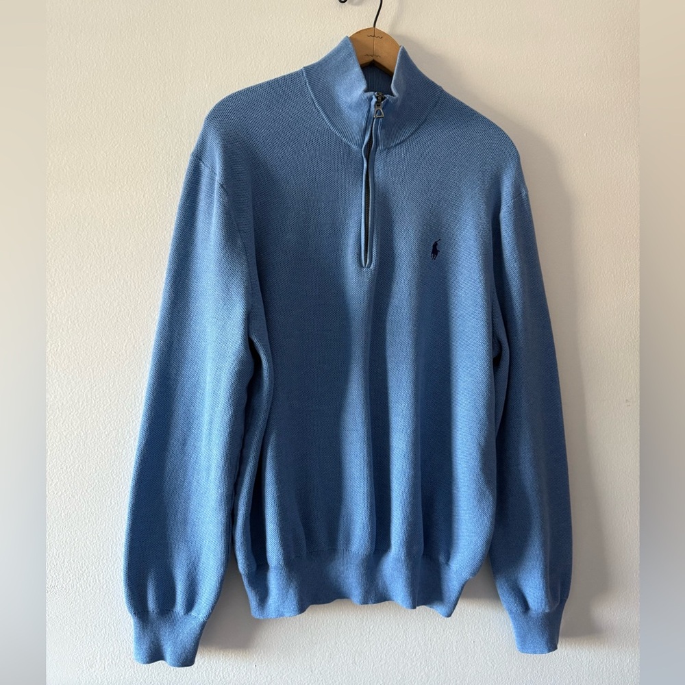 POLO RALPH LAUREN High Neck 1/4  Zip Pullover Sweater Pima Cotton Blue XL